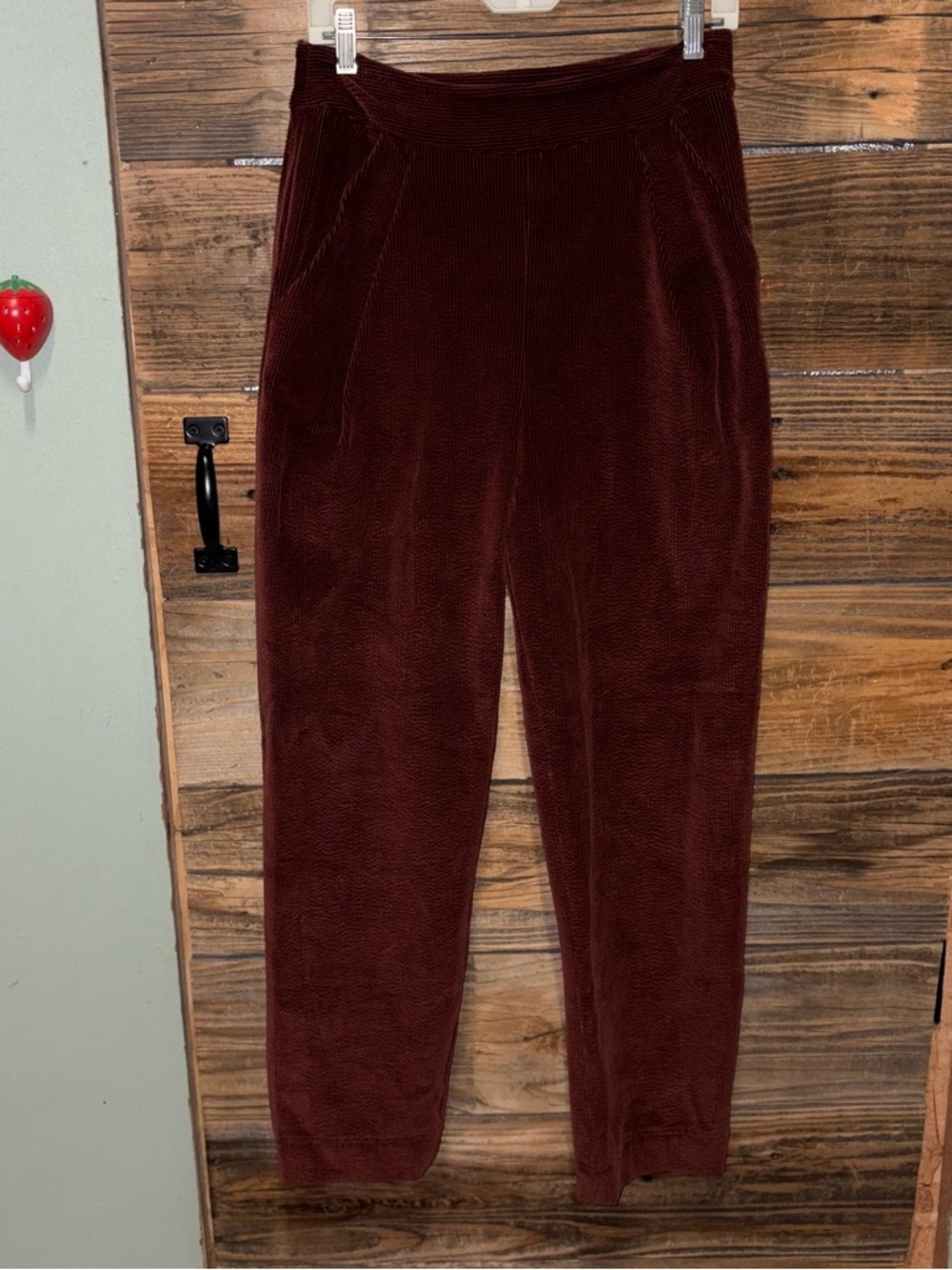 High-Waist Velvet-Look Burgundy Pants